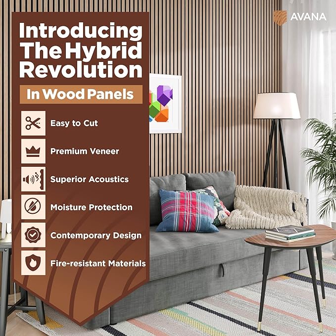 Avana Modern Acoustic Wood Wall Panels – 94.4 X 12.6 Inch White Oak Acoustic Panels 1 PC – Wall Panels For Interior Wall Decor For Homes, Offices, Studios – Sturdy & Durable Wood Panels For Wall