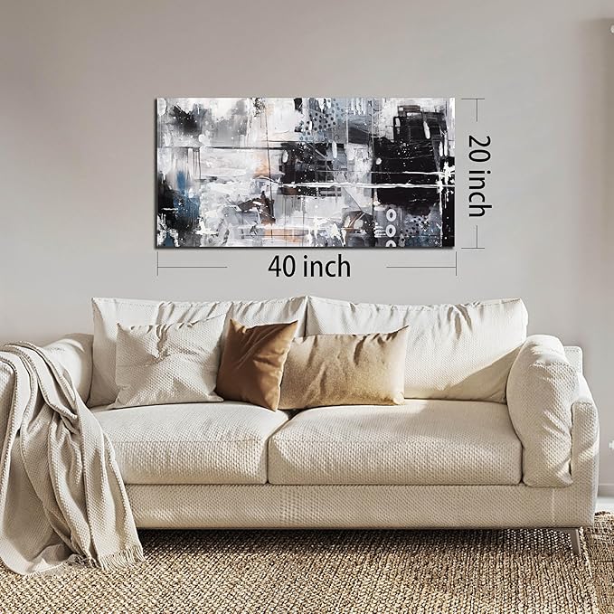 Abstract Art Wall Decor Office - Black And White Pictures Wall Art for Living Room - Modern Prints Wall Art Bedroom Size 20" x 40"