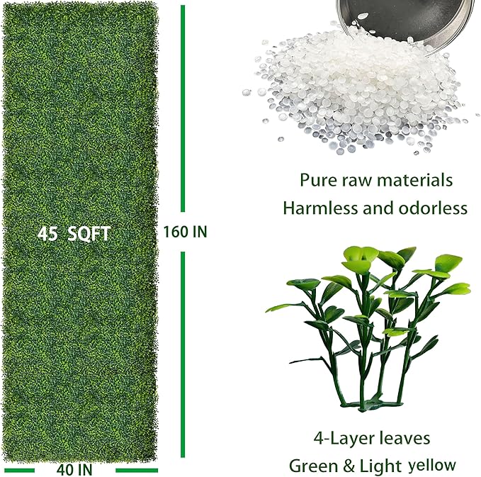 Artificial Boxwood Roll Panels: 40 X 160 in(45 sqft) UV-Anti Artificial Ivy Privacy Fence Wall Screen for Indoor Outdoor Green Grass Wall Decor & Ivy Fence Covering Privacy