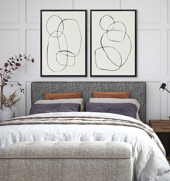 Kate and Laurel Sylvie Modern Circles and Going in Circles Framed Linen Textured Canvas Wall Art Set by Teju Reval of SnazzyHues, 2 Piece 23x33 Black, Decorative Abstract Art Prints for Wall