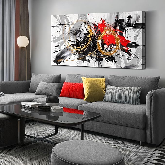 CIRABKY Large Abstract Wall Art Black and White Canvas Wall Art Living Room Art Wall Decor Bedroom Office Prints Pictures Size 24" x 48"
