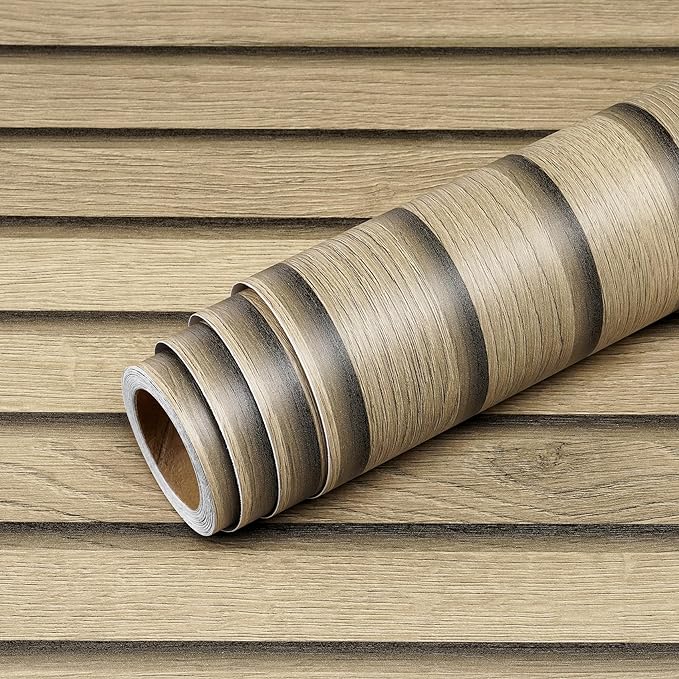 Livelynine Slats Wood Wallpaper Peel and Stick Removable Natural Wood Contact Paper Peel & Stick Accent Wall Vinyl Beadboard Paneling Faux Wood Slat Wall Panel Wallpaper for Bedroom Bathroom 15.8x78.8