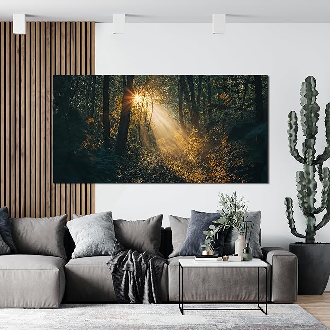 Canvas Wall Art Landscape Green Wall Art Sunny Forest Trail Wall Art Decor Artwork For Walls Decorations Pictures For Living Room Pictures For Bedroom Office Wall Decor 20" X 40" Ready to Hang