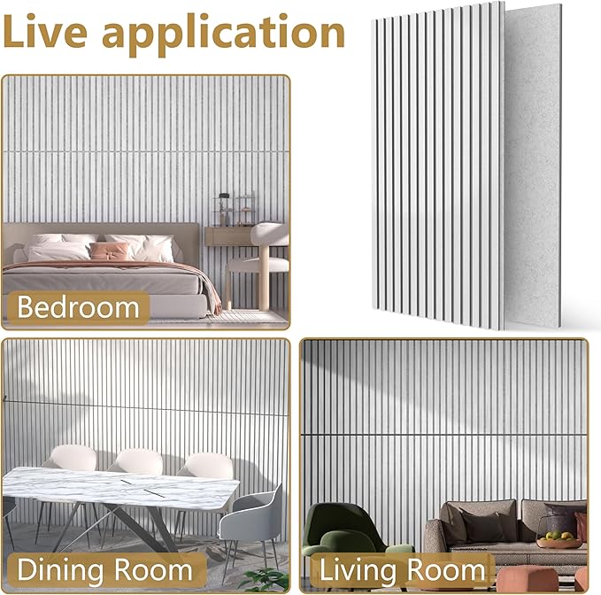 Acoustic Wood Wall Panels, 4-Pack 45.3" x 23.6" Soundproof Wall Panels, Wood Slat Wall Panels for Wall Decor, White Elm
