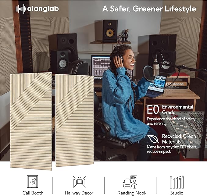 Olanglab Peel and Stick Wall Panels 6 Pack, 23.6 x 11.8 per Wall Panels, Acoustic Wall Panels, Sound Absorbing Wall Art for Home Studio and Office, Light Natural Oak Pattern, Sleek Lines