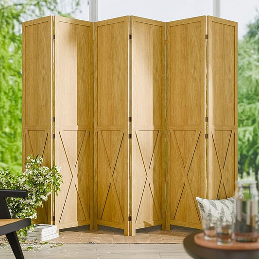 Cozy Castle Wood Room Divider, 6 Panels Folding Privacy Screen, 66.9'' Wall Divider, Barnwood Room Separator, Freestanding Partition, Temporary Wall for for Home Office Restaurant Decorative, Natural