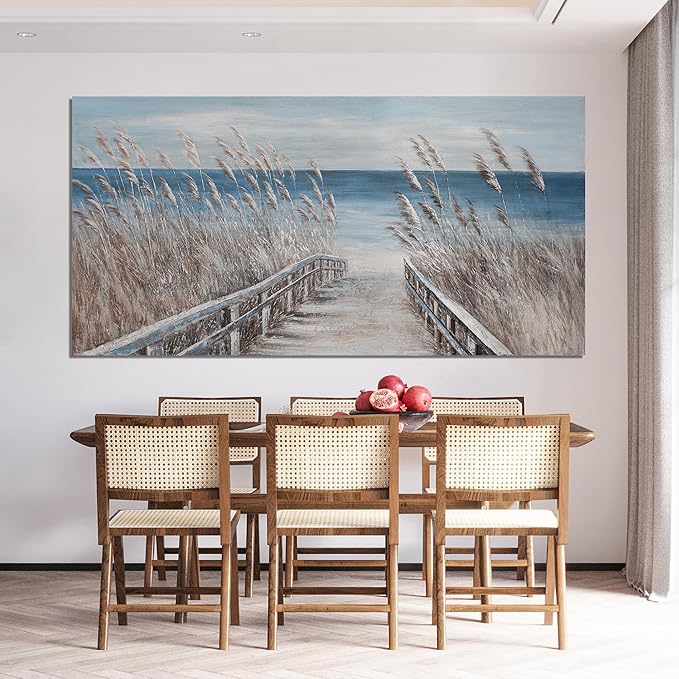 Canvas Wall Art Decor Oversize Modern Wall Art Decorations Artwork for Walls Large Blue Beach Coastal Textured Wall Art Prints Pictures Wall Decor Wall Art 39" X 78" For Walls Home Office Decor