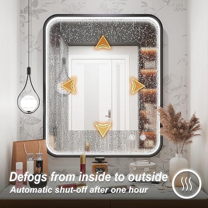 30x36 Inch Black LED Mirror for Bathroom with Lights, Framed Lighted Bathroom Vanity Mirrors, Wall Mounted, Stepless Dimmable, Anti-Fog, Memory Funtion, Horizontal or Vertical