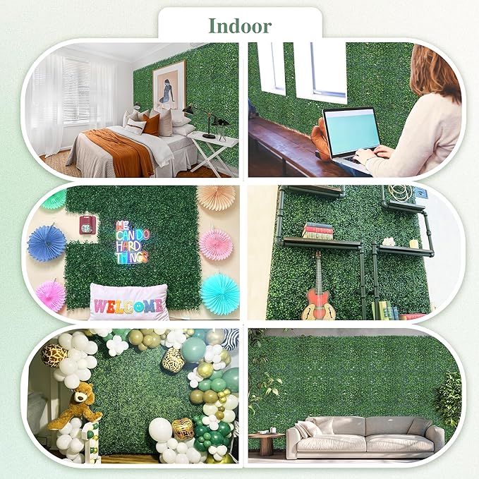 Artificial Greenery Grass Wall Panel, 10x10 Inch 6-Pack (4.2 sqft), UV-Anti Fake Ivy Fence Privacy Screen Green Boxwood Covering for Indoor and Outdoor Home Wall Decor
