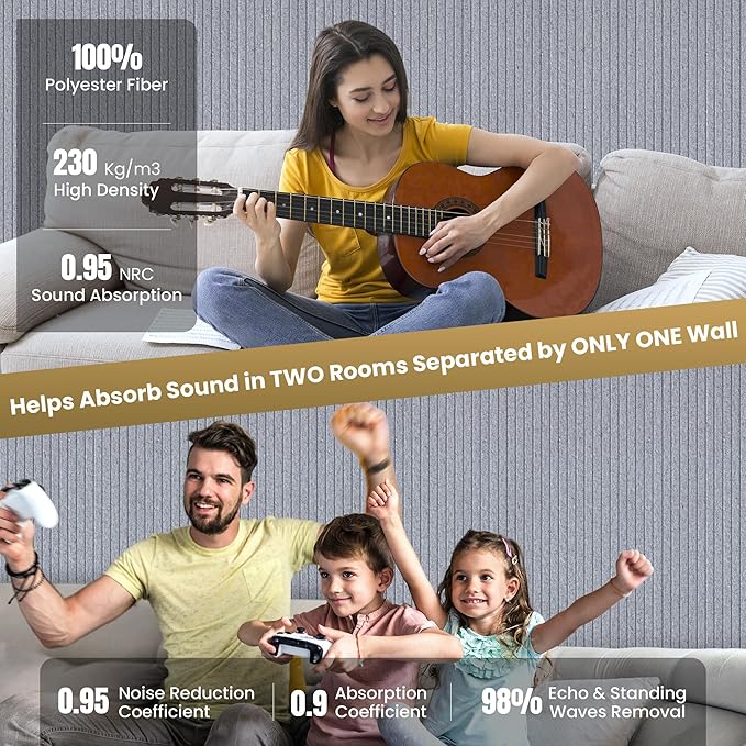 5 Pack Acoustic Panels, 48 x 24x 0.4 Inch Sound Proof Panels for Walls, Premium Wall Sound Absorbing Panels, Decorative Sound Dampening Panels for Media Room, Office and Studio,Silver Gray