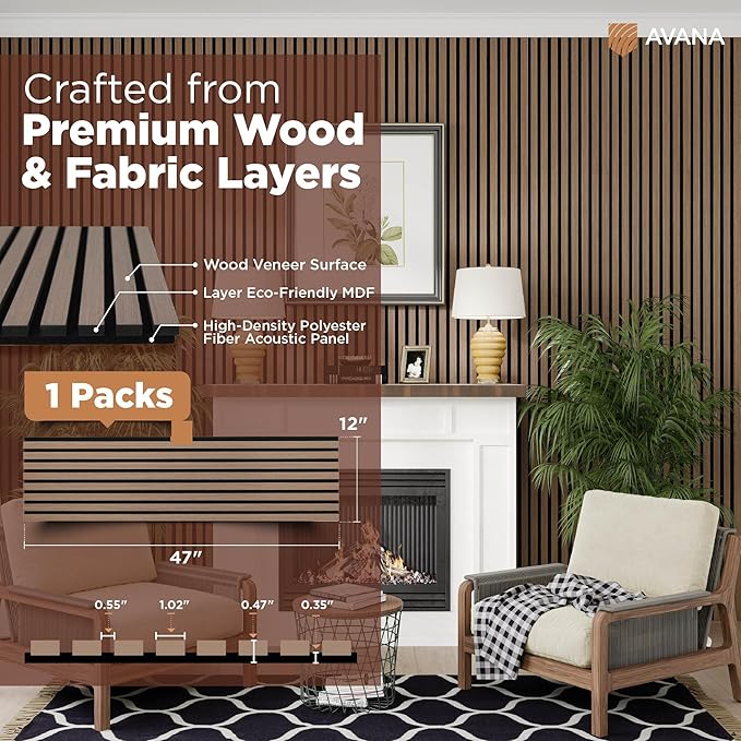Avana Modern Acoustic Wood Wall Panels – 47.2 X 12.6 Inch Smoke Oak Acoustic Panels 1 PC – Wall Panels For Interior Wall Decor For Homes, Offices, Studios – Sturdy And Durable Wood Panels For Wall
