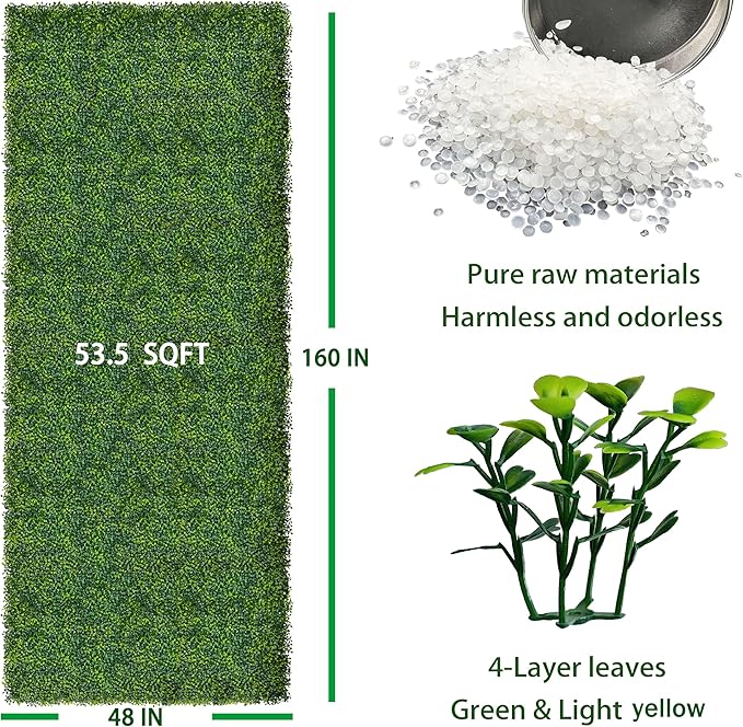 Artificial Boxwood Roll Panels: 48 X 160 in(53.5 sqft) UV-Anti Artificial Ivy Privacy Fence Wall Screen for Indoor Outdoor Green Grass Wall Decor & Ivy Fence Covering Privacy