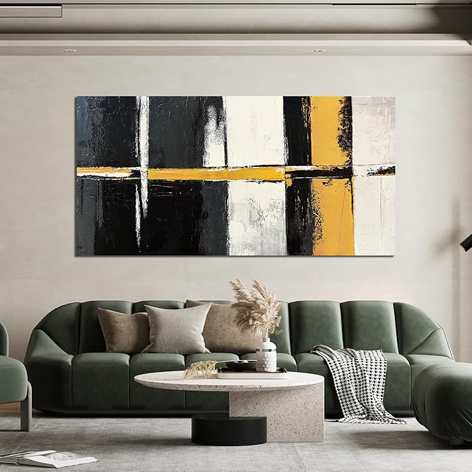 Canvas Wall Art Decor Large Wall Art Pictures for Living Room Abstract Art Work Black and White Wall Art Decor Modern Black Yellow Abstract Wall Art Prints For Bedroom Office Home Wall Decor 29"x58"