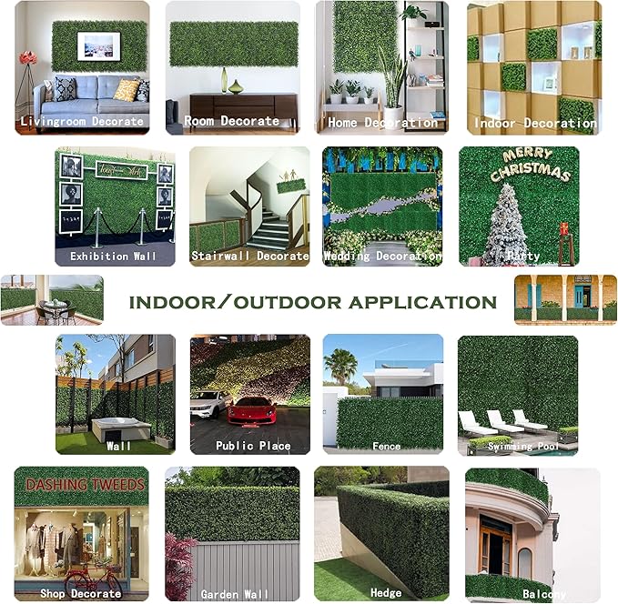 Bybeton Artificial Boxwood Panels,24"x 16" (12pc) 4-Layer Leaves UV-Anti Greenery Grass Wall Backdrop for Indoor Outdoor Privacy Protected and Garden, Balcony,Privacy Fence Screen Decor