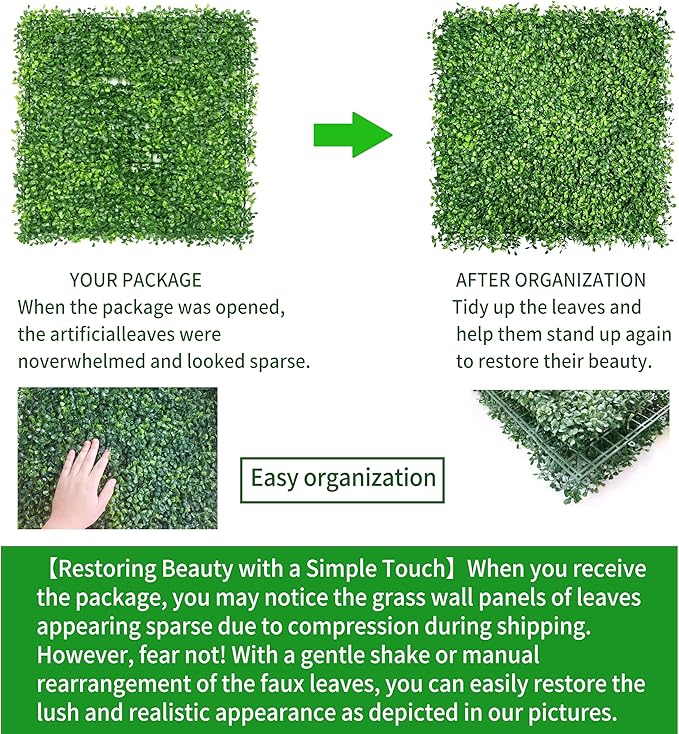 Artificial Grass Wall Panels Backdrop,10"x 10"(20Pcs) Faux Boxwood Panels for Outdoor Indoor Green Wall Decor,Party Wedding Garden Fence Decorations
