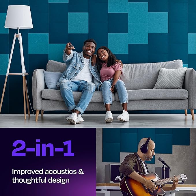 Acoustic Panels 12-Pack Soundproof Wall Panels 12"X12"X0.4" Sound Panels High Density Sound Dampening Panels - [Ocean Turquoise Square]