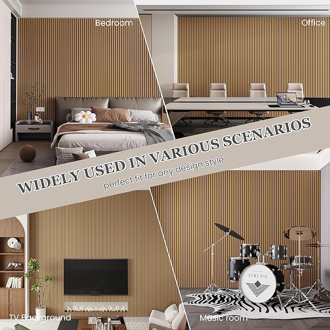 2 Pack 105.9" x 20.5" x 0.8" Acoustic Wall Panels Sound Absorbing, Wood Slat Wall Panels for Wall Decor, Soundproof Wood Wall Panels, Teak