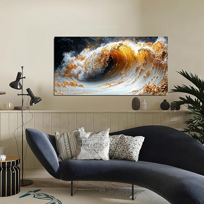 Canvas Wall Art Decor Large Artwork for Walls Wall Art Pictures for Living Room Art Work for Wall Decor Gold Wave Wall Art Prints Modern Abstract Wall Art Kitchen Bedroom Office Decor 20" X 40"