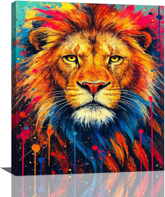 Banksy Lion Wall Art Lion Pictures Street Graffiti Canvas Wall Decor Painting Print Animal Home Modern Artwork Decorations Framed for Living Room Bedroom Bathroom Office 20"X24"