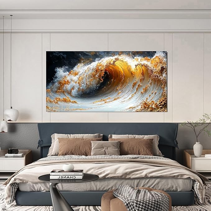 AIXMGSJS Canvas Wall Art Decor Large Artwork for Walls Large Wall Art Pictures for Living Room Canvas Art Wall Decor Gold Wave Wall Art Prints Modern Abstract Wall Art Bedroom Office Decor 24" X 48"