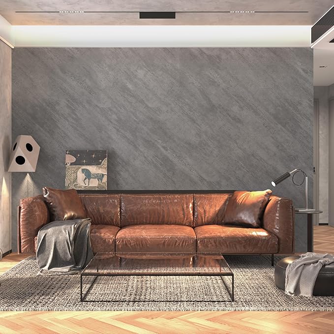 48"×197" Large Size Extra Wide Thick Grey Concrete Wallpaper Peel and Stick 3D Industrial Vinyl Matte Textured Removable Gray Concrete Contact Paper for Bedroom Bathroom Gym Office's Walls