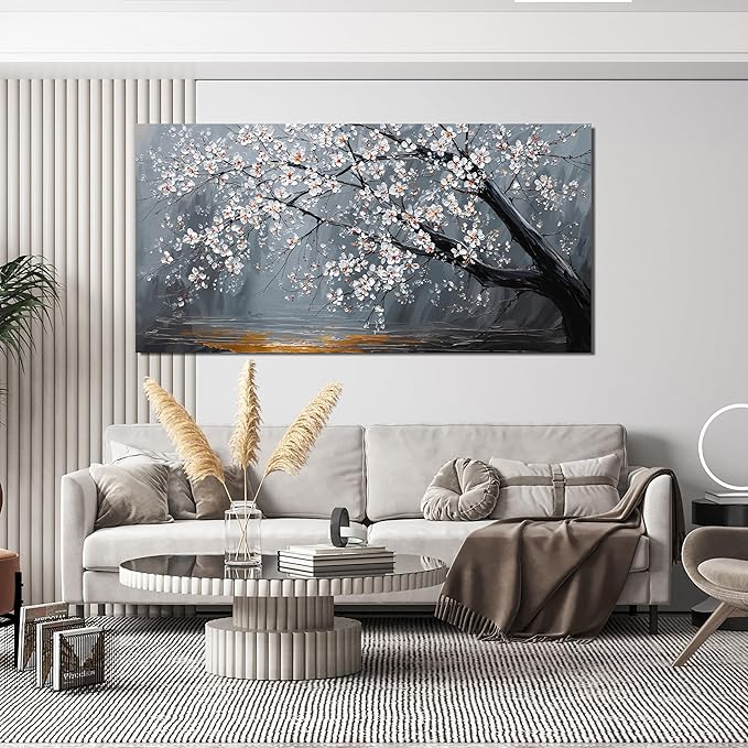 Large Canvas Wall Art Decor Black And White Floral Wall Art Pictures For Living Room Bedroom Office Decor Modern Botanical Wall Art Prints Art Work For Floral Wall Decor 24"X 48" Artwork For Walls