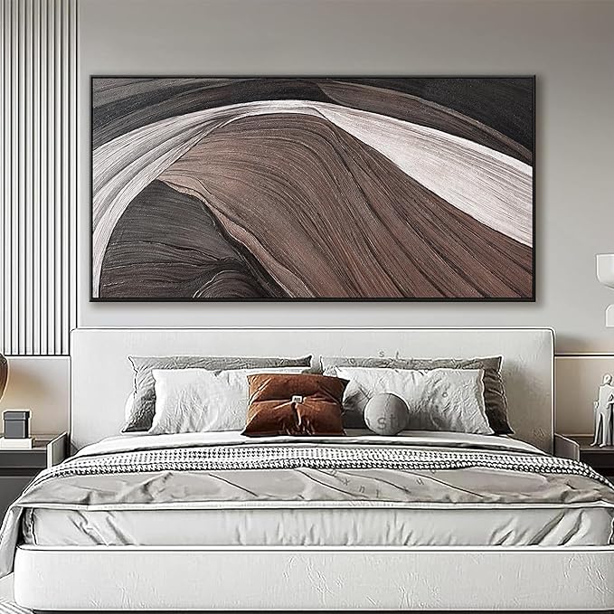 Large Abstract Wall Art For Living Room Black And White Canvas Art Wall Decor Picture Painting Brown Maximalist Decor Artwork For Bedroom Dinning Room Modern Home Wall Decor 29x58 In With Framed
