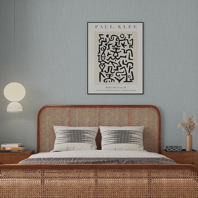 24"x393" Grasscloth Peel and Stick Wallpaper Fabric Textured Contact Paper for Cabinets, Faux Linen Vintage Matte Frosted Waterproof Flax Wallpaper for Bedroom Bathroom Kitchen (Blue-Gray)