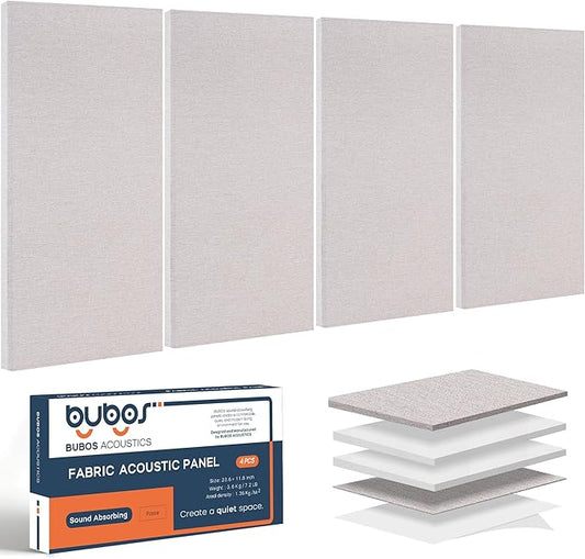 BUBOS 4 PCS Acoustic Panels,23.6''x11.8'' Fabric Soundproof Wall Panels,Self-adhesive Sound Absorbing Panels for Studios, Office, Home Theater,Fabric-Clad Linen