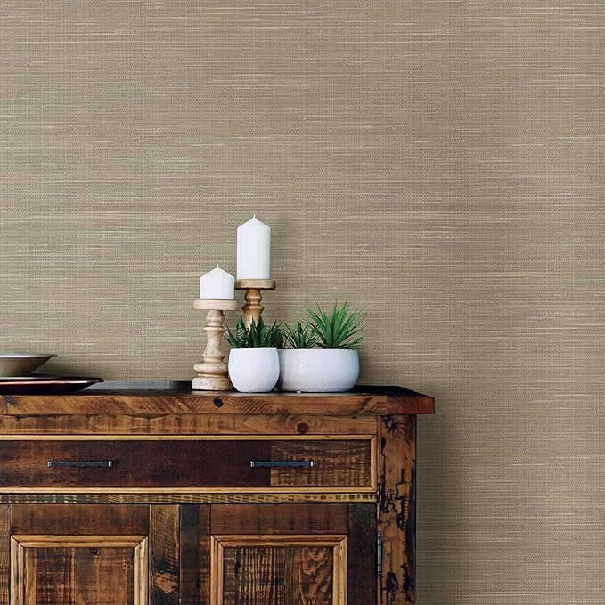 NuWallpaper Neutral Grasscloth Peel & Stick Wallpaper, NUS2215