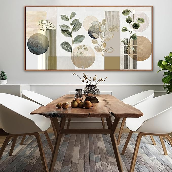 Large Boho Wall Art For Living Room 29 X 58 In Green Botanical Boho Wall Art Modern Canvas Art Wall Decor Natural Abstract Geometry Lines Prints Picture Ready To Hang With Framed