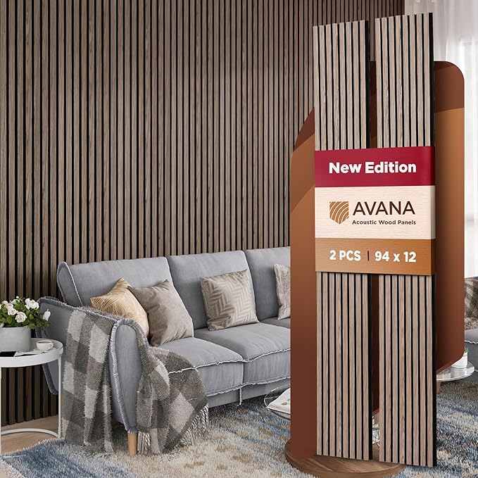 Avana Acoustic Wood Wall Panels – 94.4 x 12.6 Inch Natural Walnut Acoustic Panels 2 PCs – Wall Panels For Interior Wall Decor For Homes, Offices, Studios – Pleasing Decorative Wood Panels For Wall