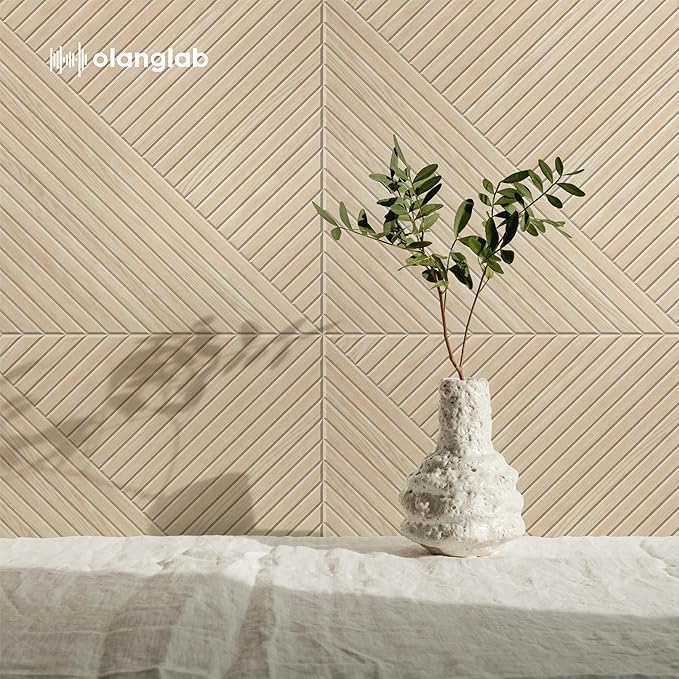 Olanglab Peel and Stick Wall Panels 6 Pack, 23.6 x 23.6 per Wall Panels, Acoustic Wall Panels, Sound Absorbing Wall Art for Home Studio and Office, Light Natural Oak Pattern, Diagonal Stripes