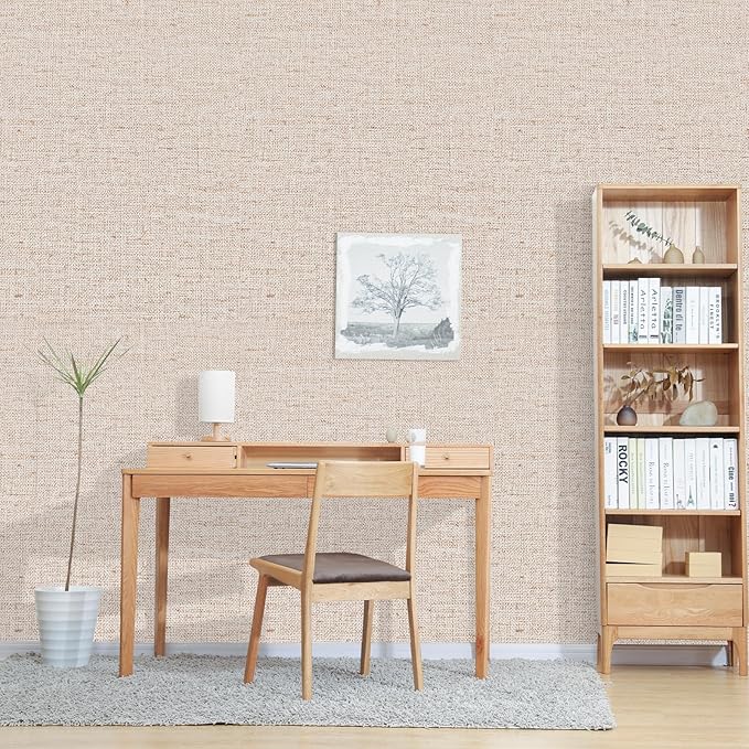 15.75"x590.6" Beige Grasscloth Wallpaper Peel and Stick Removable Textured Wall Paper Self Adhesive Contact Paper Faux Linen Cabinets Drawers Bookshelves Thickened Waterproof Shelf Vinyl Roll