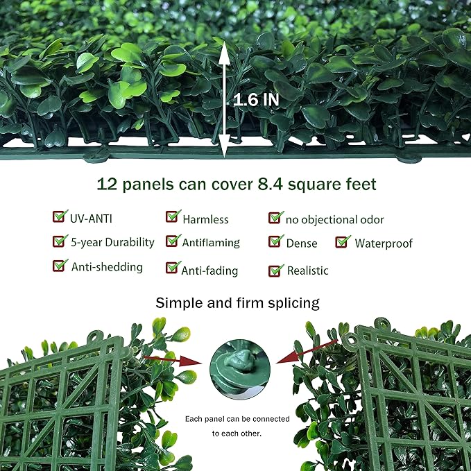 Artificial Grass Wall Panel Backdrop,10" X 10" 12P(8.4 sqft) UV-Anti Greenery Boxwood Panels for Indoor Outdoor Green Wall Decor & Ivy Fence Covering Privacy