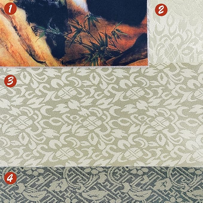 AtfArt Asian Wall Decor - Beautiful Silk Scroll Painting 4 Color Flower bird - Starling Thrush Magpie Parrot Oriental Decor Chinese Art Wall Scroll Hanging Painting 36.2 x 12in (4 Piece)