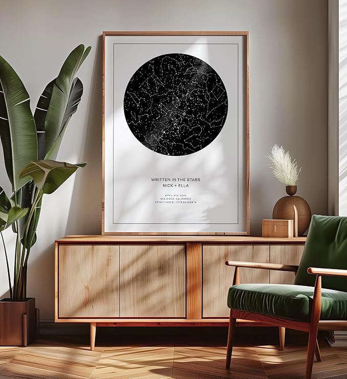 CELESTORY Custom Star Map Framed Night Sky Print Constellation Map Star Chart Gift Wall Art Poster Personalized Star Map for Specific Date Unique Gifts for Him Meaningful Gifts for Her - Star White