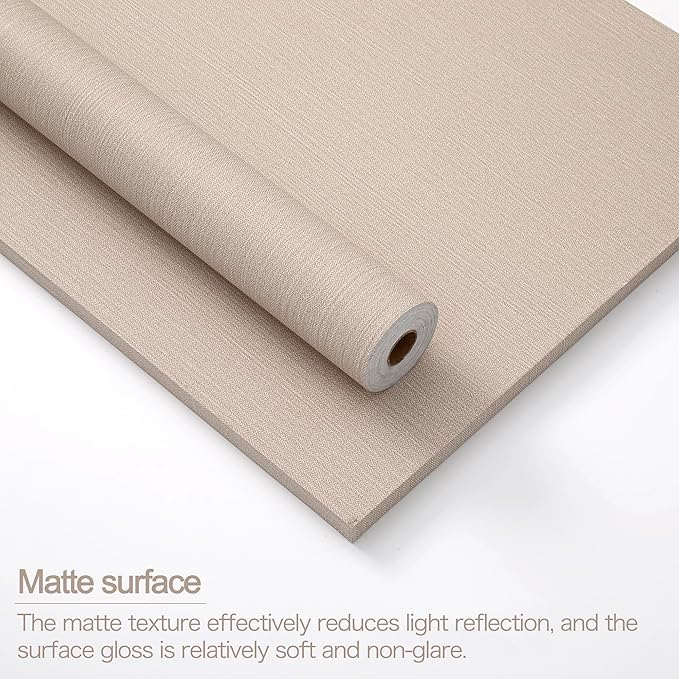 24in X 393in Grasscloth Peel and Stick Fabric Textured Contact Paper for Cabinets, Linen Wallpaper Vintage Matte Frosted Waterproof Flax Luxury Wallpaper for Bedroom Kitchen (Light Brown)