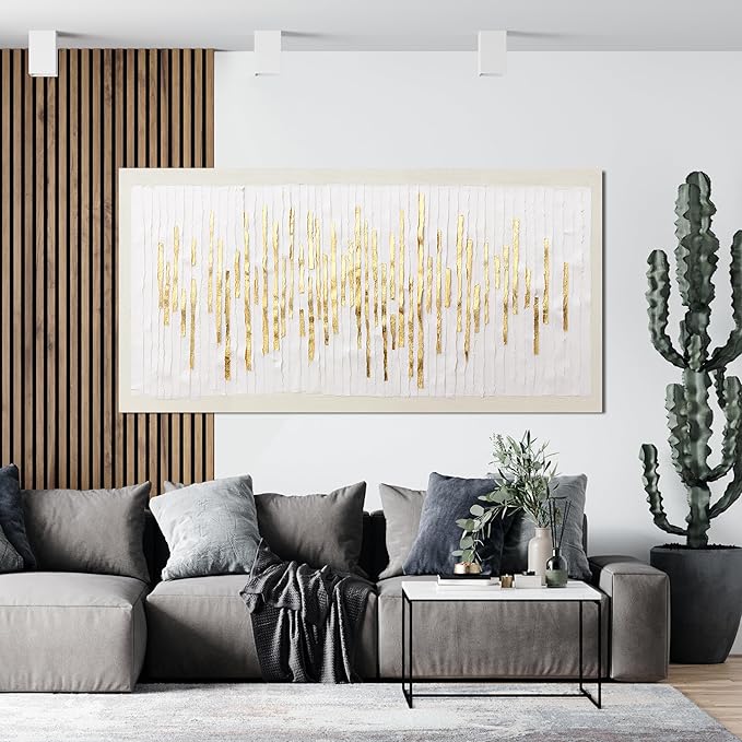 Canvas Wall Art Decor Modern Large Wall Decor For Living Room Gold Abstract Wall Art White Textured Wall Art Large Artwork for Walls Canvas Prints Art Work For Home Office Wall Decor 29" X 58"