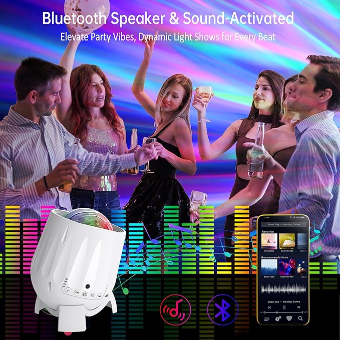 Northern Lights Projector, Rechargeable Battery Star Night Light with Bluetooth Speaker, White Noise Sleep Aid & Timer, Bedroom Galaxy Projector Decor, Gift for Kids, Adults