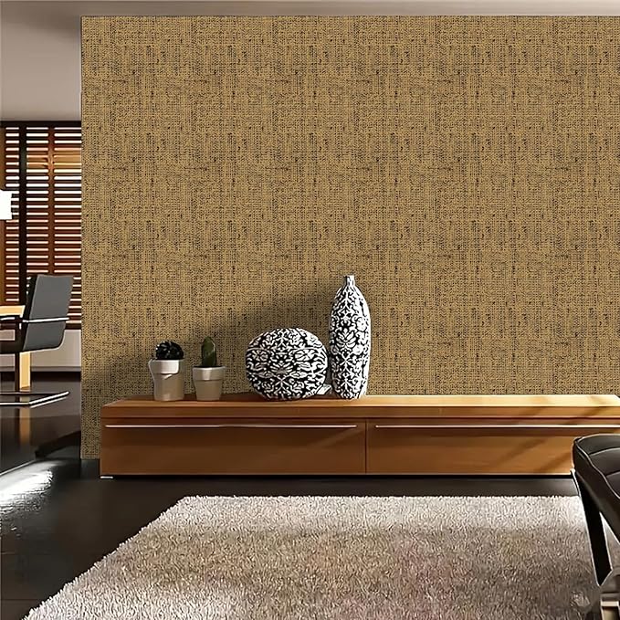 15.75"x393.7" Brown Wallpaper Peel and Stick Removable Grasscloth Textured Wall Paper Self Adhesive Cabinets Drawers Bookshelves Vintage Contact Paper Thickened Waterproof Faux Linen Vinyl Roll