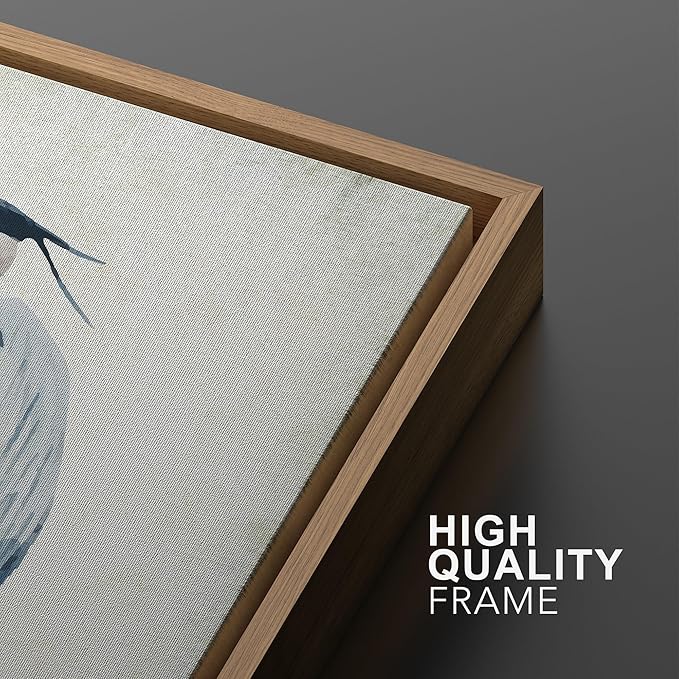 MUDECOR Framed Canvas Print Wall Art Heron Bird Wild Animal Prints Minimalist Modern Art Boho Relax Cozy Decor for Bedroom - 24"x36"x3 Natural