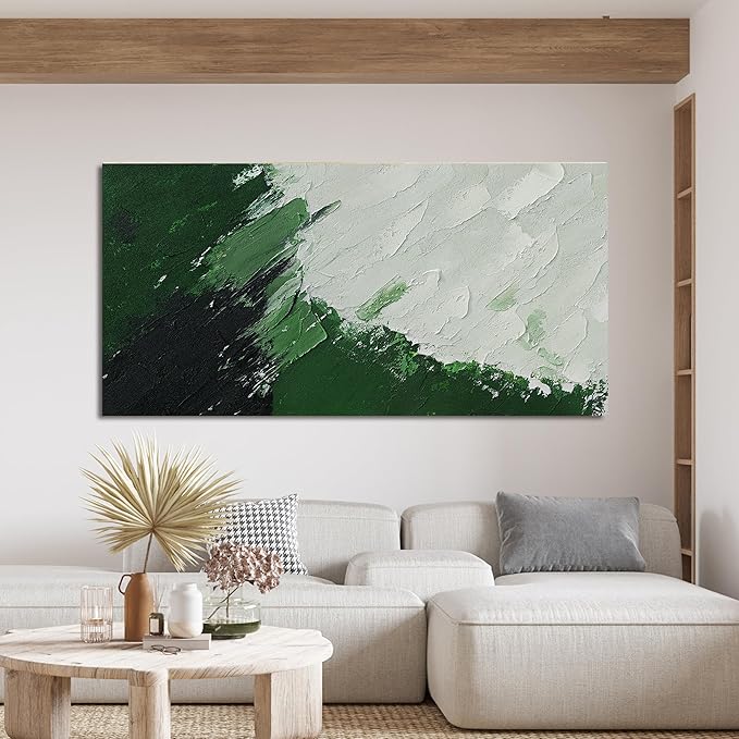 Canvas Wall Art Decor Large Green Abstract Wall Art Prints Wall Art Pictures for Living Room Abstract Canvas Art Wall Decor Modern White Wall Art Large Artwork for Walls Bedroom Office Decor 29"X58"