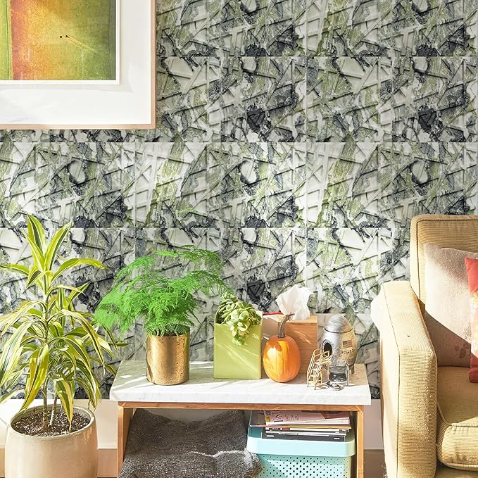 33 Pack 3D Wall Panels for Interior Wall Decor, 12''x12'' Ice Green Marble Effect Accent Textured Wall Panels, Wall Covering Panles for Living Room, Gaming Room, TV Background, Cover 32 Sq.Ft