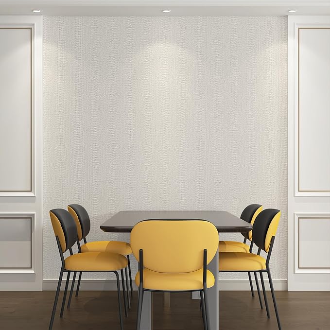 24"x393" White Grasscloth Peel and Stick Fabric Textured Contact Paper Linen Wallpaper Vintage Matte Frosted Waterproof Flax Seagrass Wallpaper for Bedroom Bathroom Kitchen (Off-White)