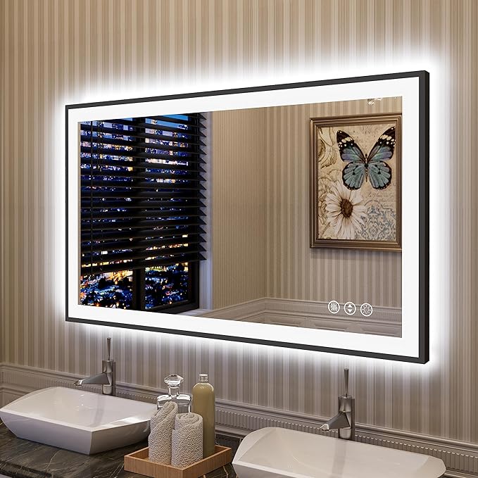 LED Bathroom Mirror 40x24 with Backlit and Front Lighted, Framed Dimmable Illuminated Mirror for Wall Anti-Fog Shatterproof (Horizontal/Vertical)