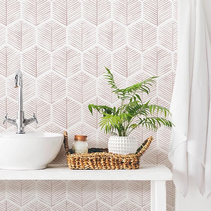 MelunMer Pink Modern Peel and Stick Wallpaper Boho Removable Self Adhesive 590''L 17.3''W Wallpaper for Bedroom/Bathroom Waterproof Contact Paper for Cabinets/Drawers Geometric Contact Paper Pink