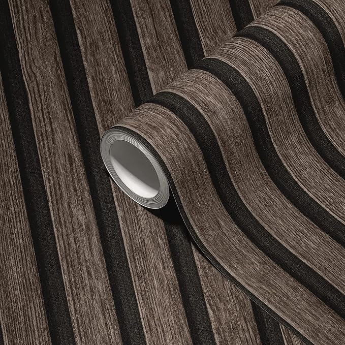 A.S. Création Wallpaper Wood Panels - Black, Brown - Striped Wood Wallpaper 395.99in x 20.87in Made in Germany - 391093