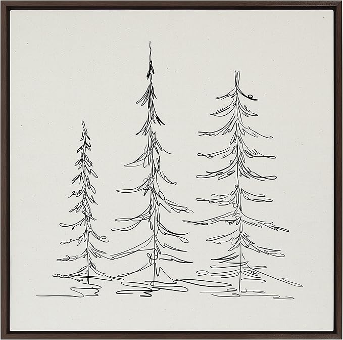 Kate and Laurel Sylvie Minimalist Evergreen Trees Sketch Framed Linen Textured Canvas Wall Art by The Creative Bunch Studio, 30x30 Brown, Chic Modern Art for Wall