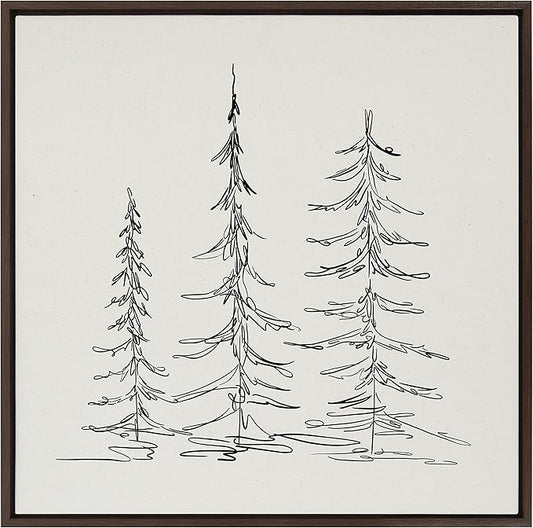 Kate and Laurel Sylvie Minimalist Evergreen Trees Sketch Framed Linen Textured Canvas Wall Art by The Creative Bunch Studio, 30x30 Brown, Chic Modern Art for Wall